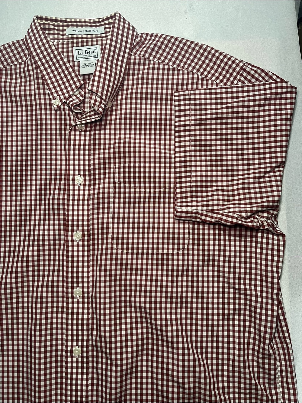 L.L. Bean Men's Large Tall Red/White Gingham Button-Down Short Sleeve Shirt
